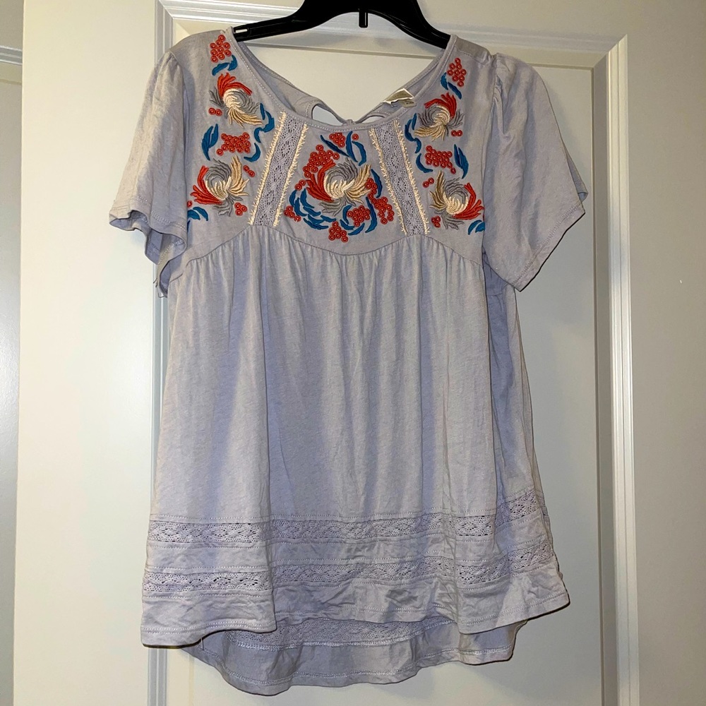 Grey embroidered blouse size large